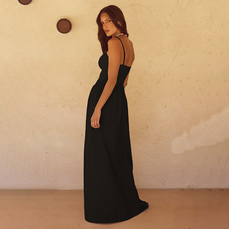 V-Neck Spaghetti Strap Drop-Waist Flared Maxi Dress 2