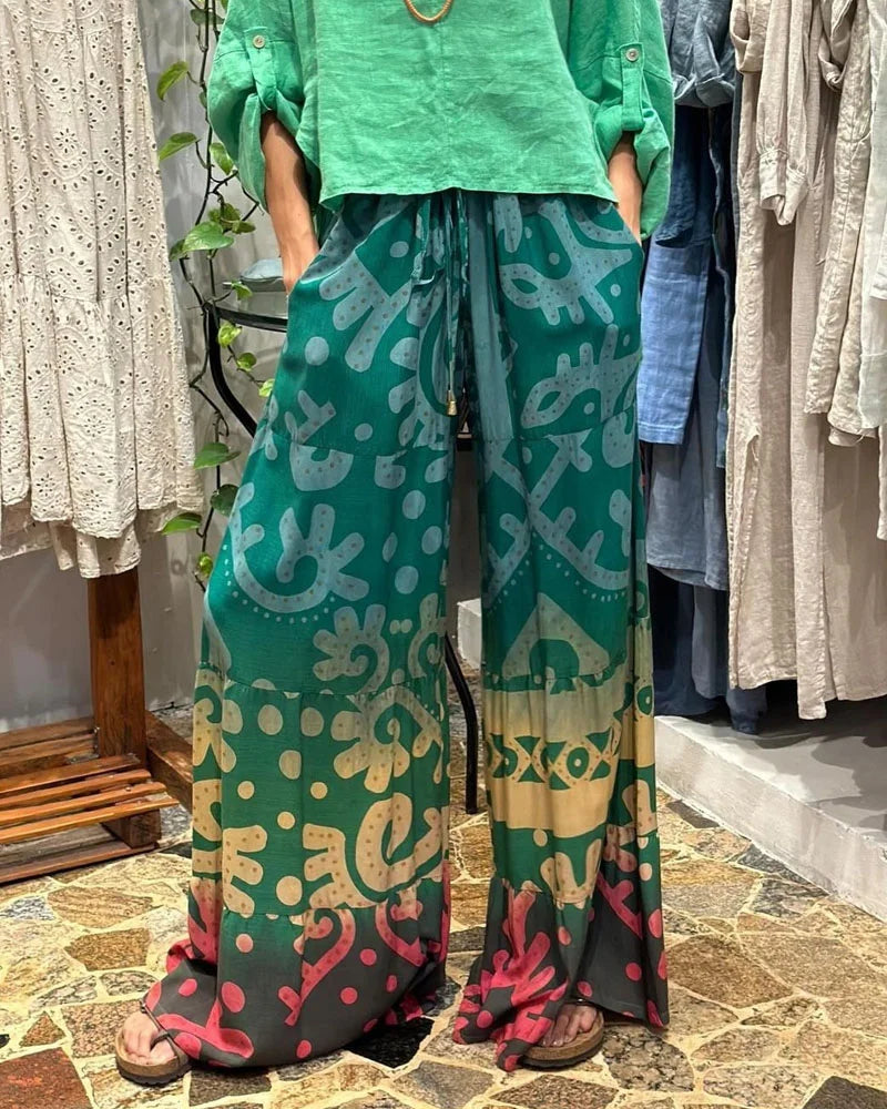 Casual Top & Printed Pants Two-Piece Set - Fashionpara