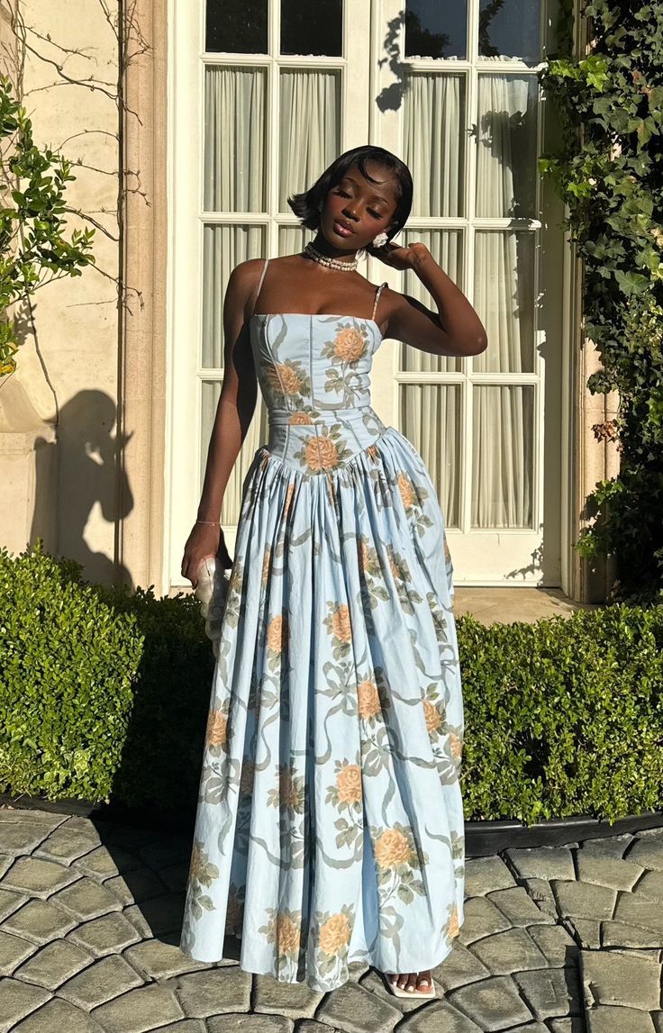 Elegant Printed Long Dress Women Square Neck A-line Robe Beach Holiday Style Long Party Dress - Fashionpara