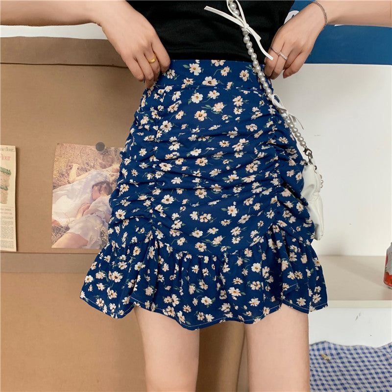 Flowers Pattern Folds Sexy Mini Skirts - Fashionpara