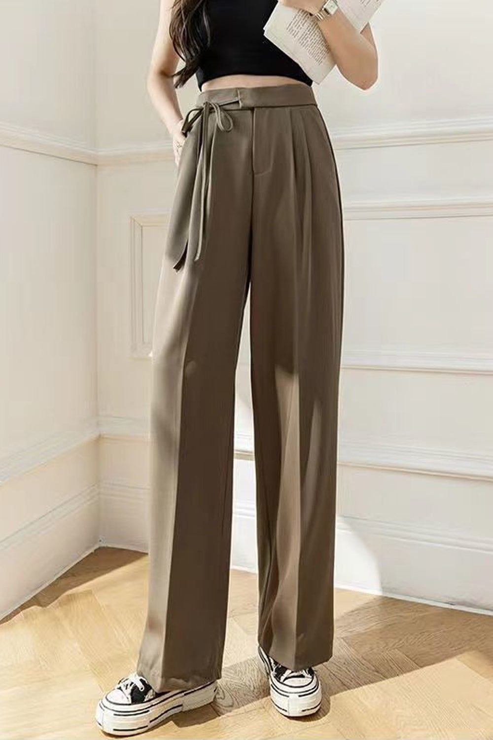 KittenAlarm - High Waist Side Lace Tie Office Loose Pants