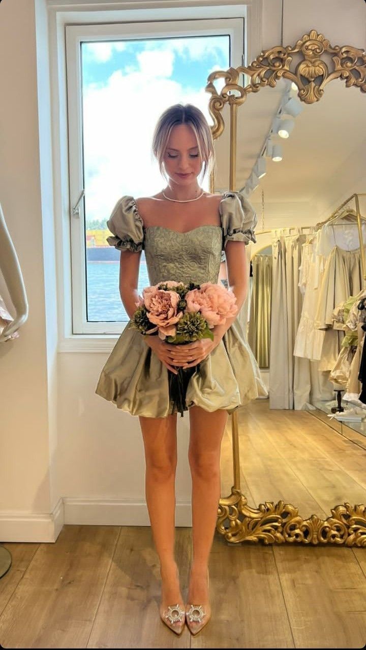 A Line Sage Short Prom Dress Birthday Party Dress Homecoming Dress - Fashionpara