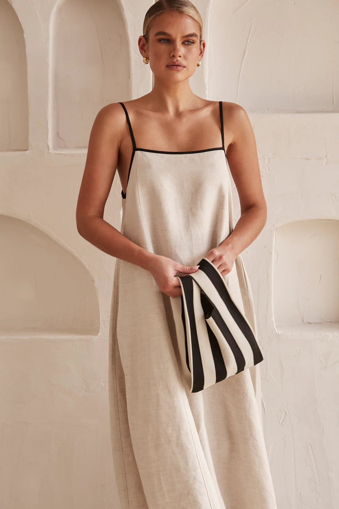 Contrast Trim Spaghetti Strap Square Neck A-Line Maxi Dress - View 2