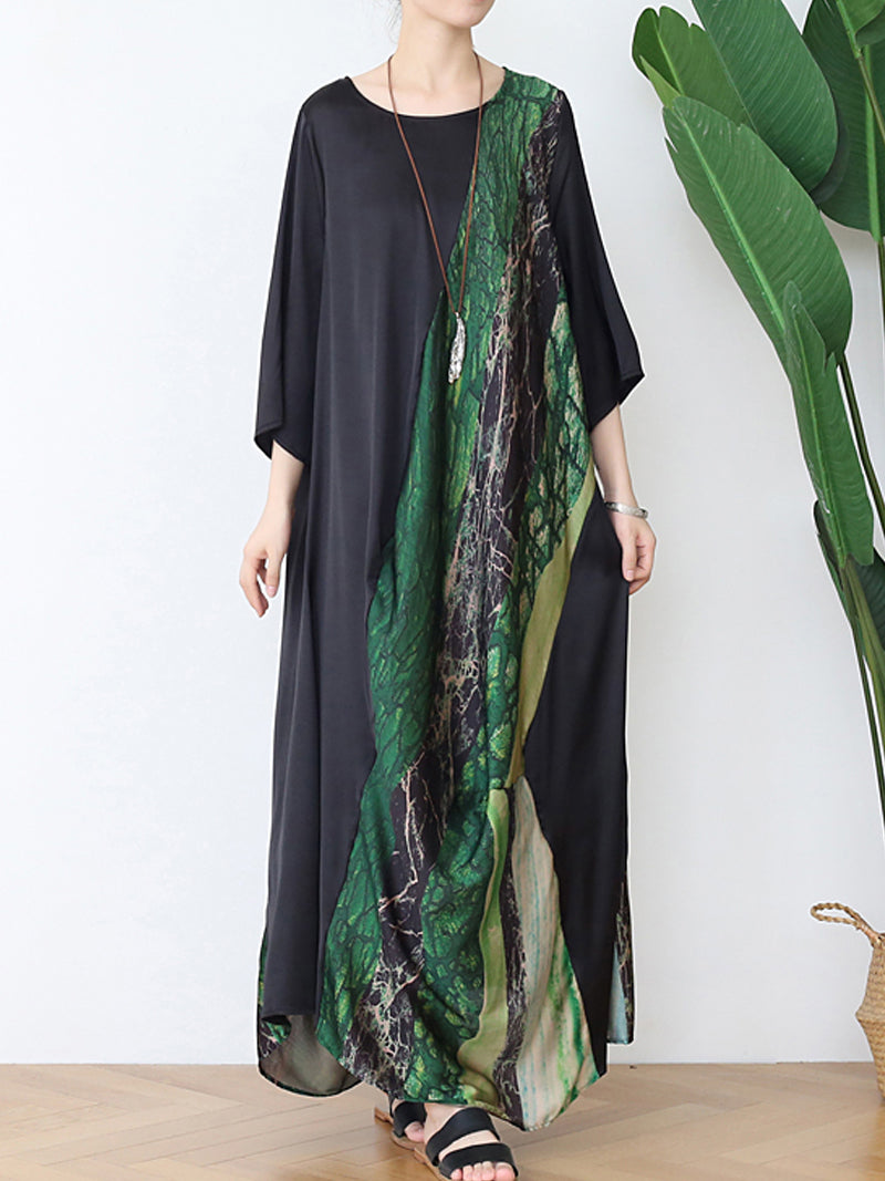 Marble Print Round Neck Batwing Sleeve Kaftan Maxi Dress 7
