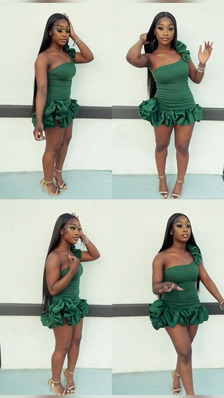 Green One Shoulder Homecoming Dress Short Evening Dress Cocktail Dresses Short Party Dress - Fashionpara