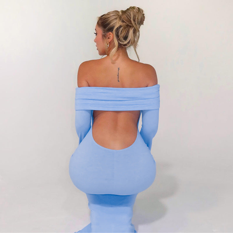 Off-Shoulder Long-Sleeve Bodycon Mermaid Maxi Dress 2