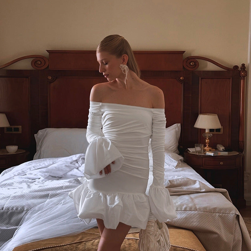 Frostene Off Shoulder Mini Dress-White