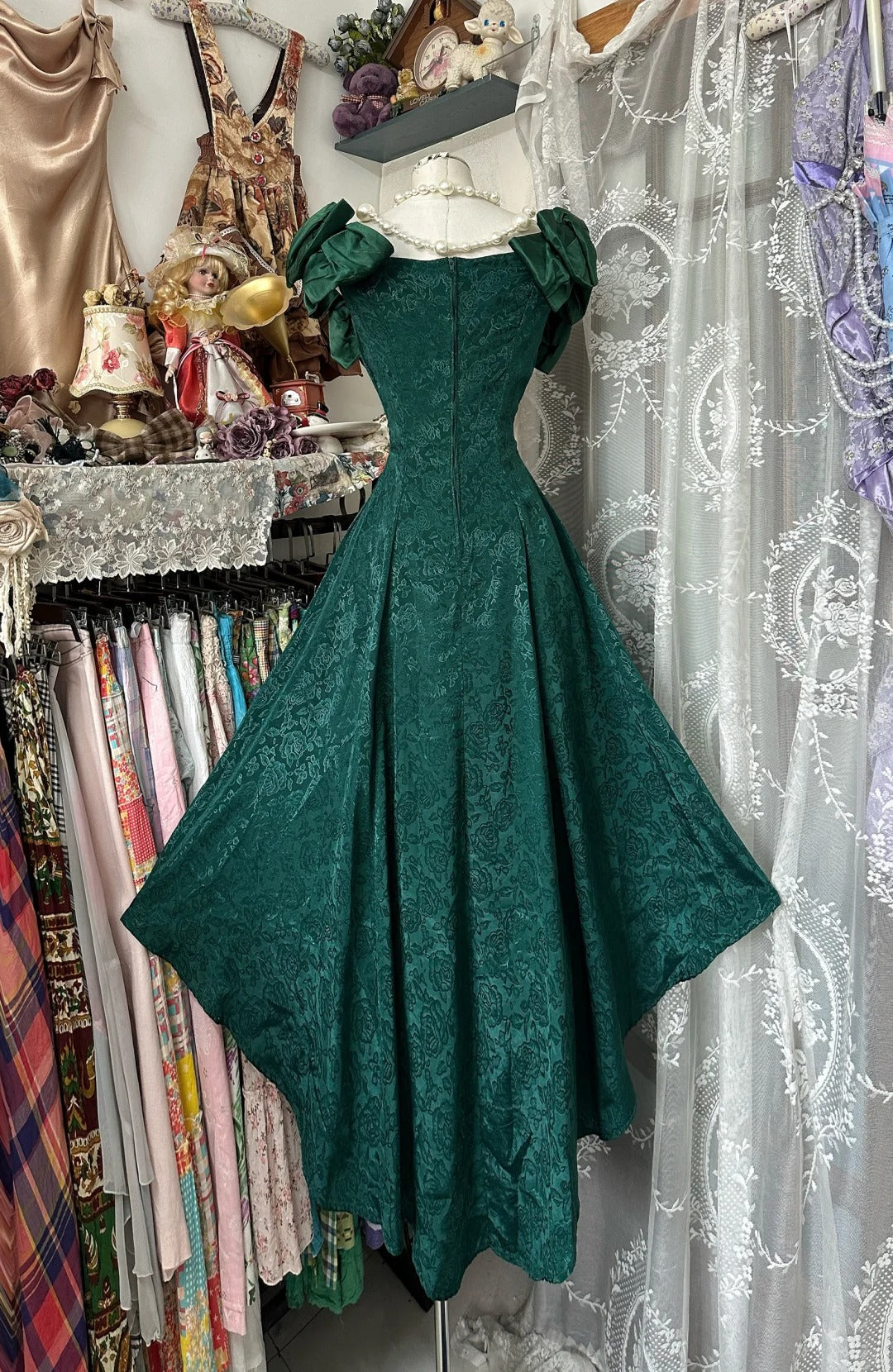 A Line Dark Green Vintage Evening Dress Elegant Sleeveless Prom Dress - Fashionpara