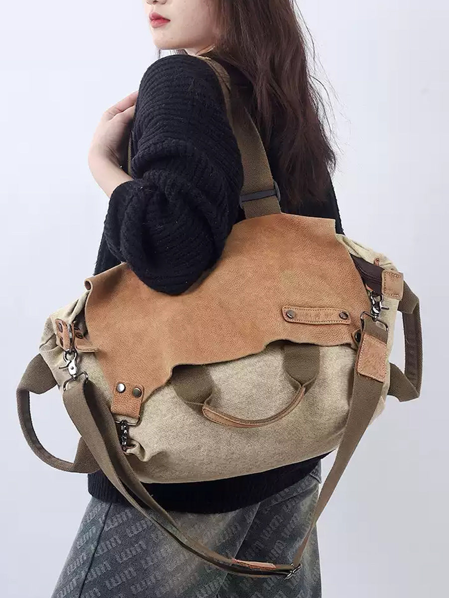 Vintage Genuine Leather Spliced Shoulder Bag