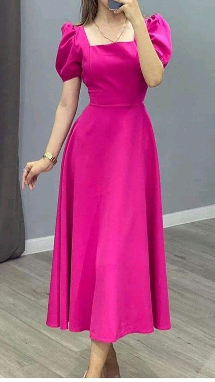 A Line Hot Pink Satin Prom Dress Formal Evening Dress - Fashionpara