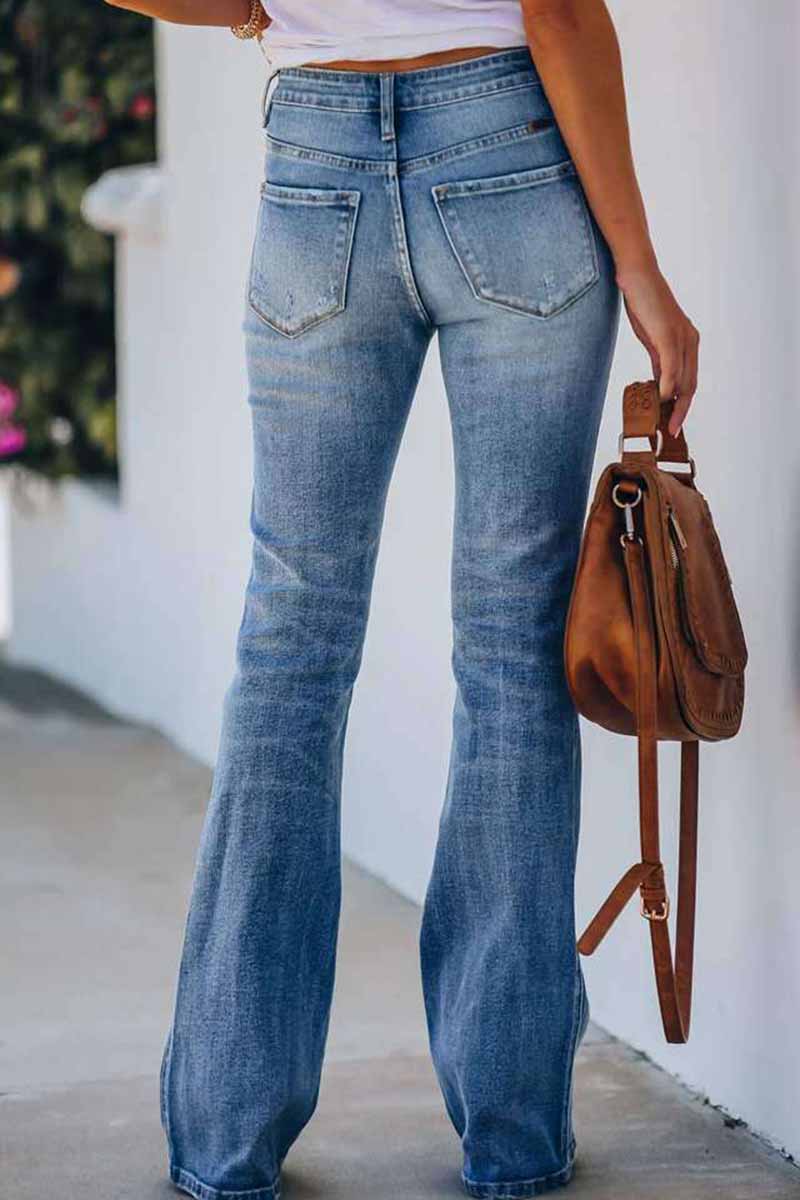 KittenAlarm - Women Jeans Mid Rise Fitted Denim Pants