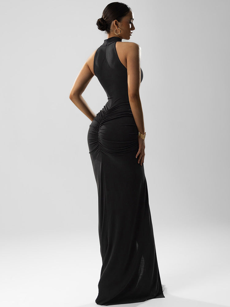 Mock-Neck Ruched Front-Slit Bodycon Maxi Dress 2