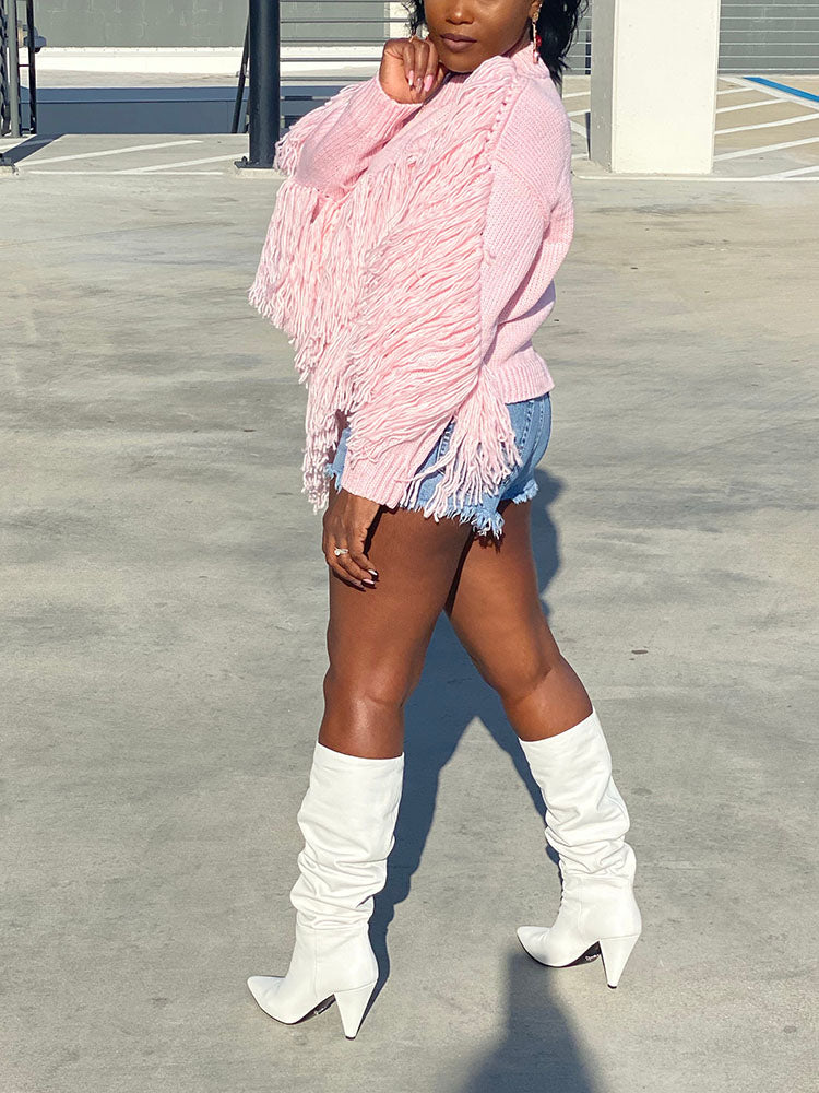 Tassel Fringe Cable Knit Sweater