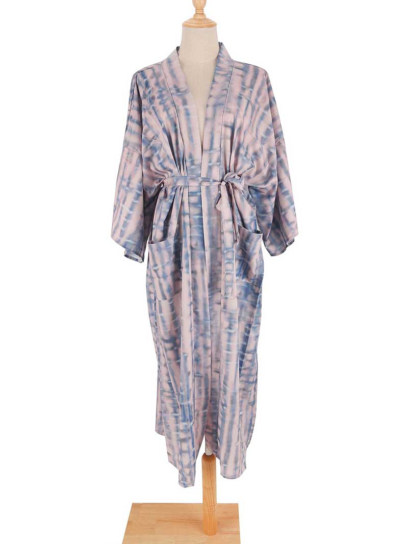 Tie-Dye Print Different Color Rayon Long Length Gown Kimono Duster Robe - Fashionpara