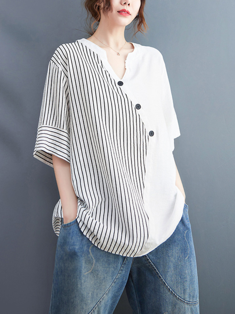 Charming Button-Up Striped Tops - Fashionpara