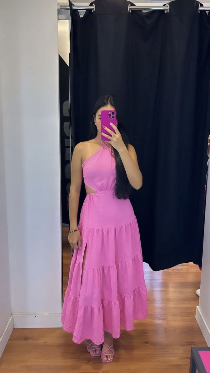 A Line Pink Halter Simple Formal Dress New Arrive Party Dress Evening Dress - Fashionpara