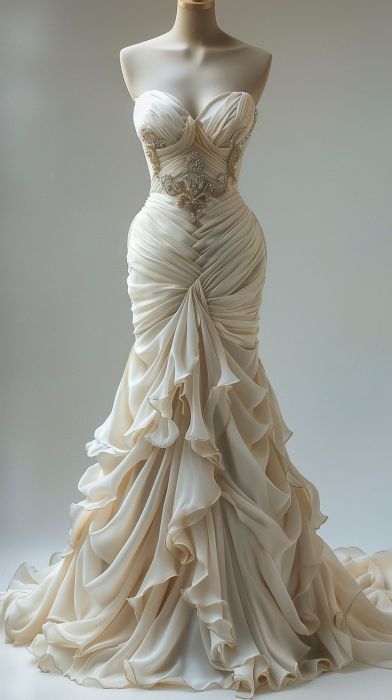 Vintage Mermaid Strapless Chiffon Prom Dresses Wedding Dress