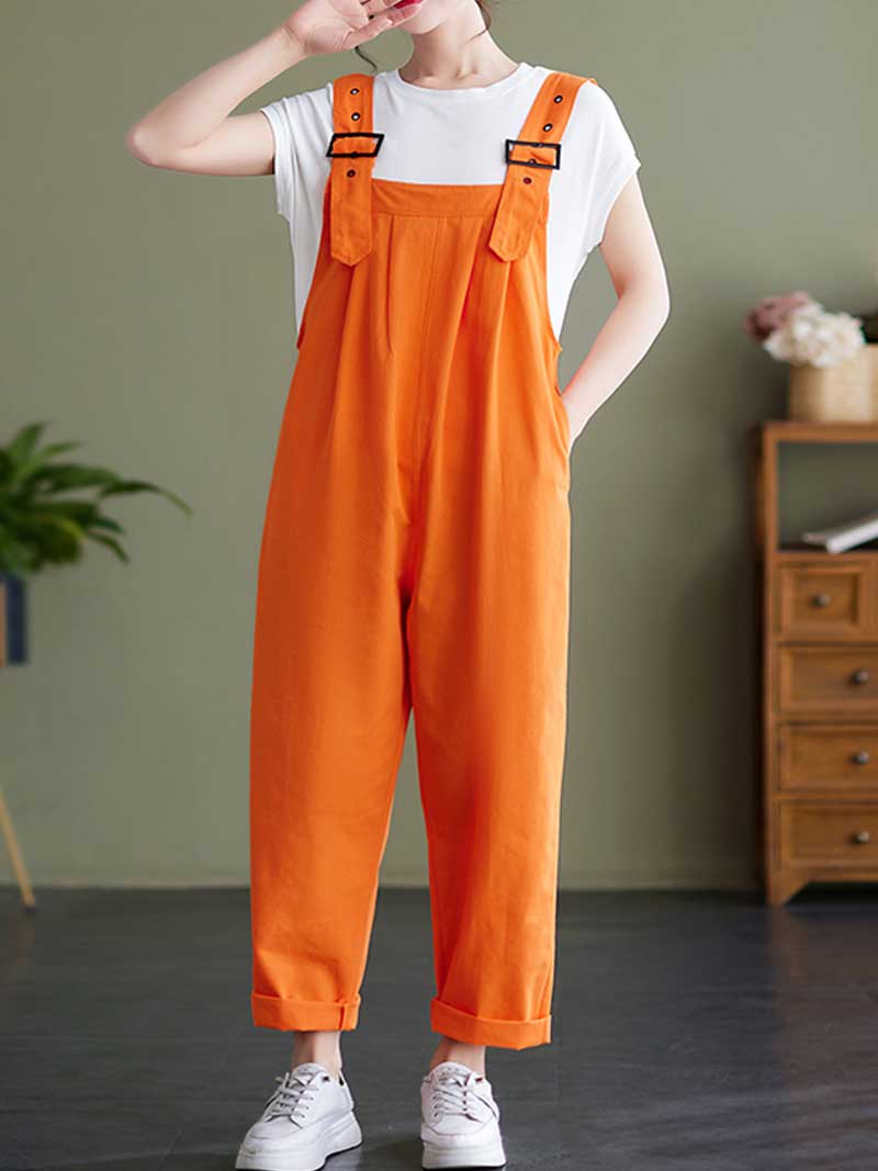 Plain Cotton Overalls High Waist Dungaree - Fashionpara