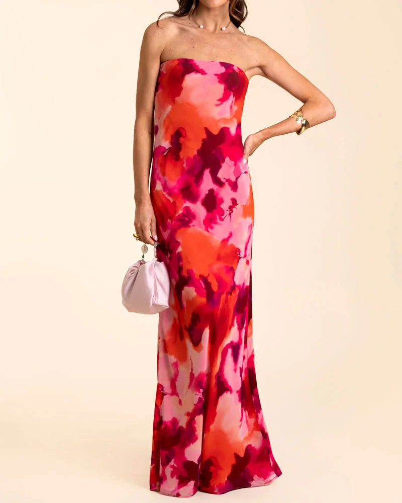 Elegant Vacation Strapless Print Dress - Fashionpara
