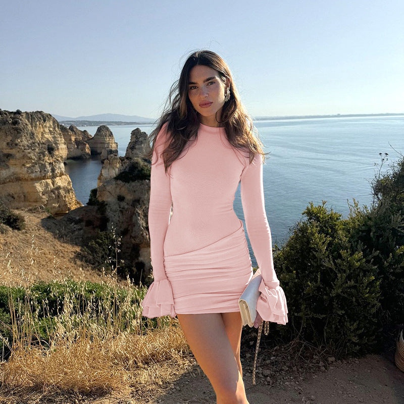 Ruched Long-Sleeve Flared-Cuff Bodycon Mini Dress 2