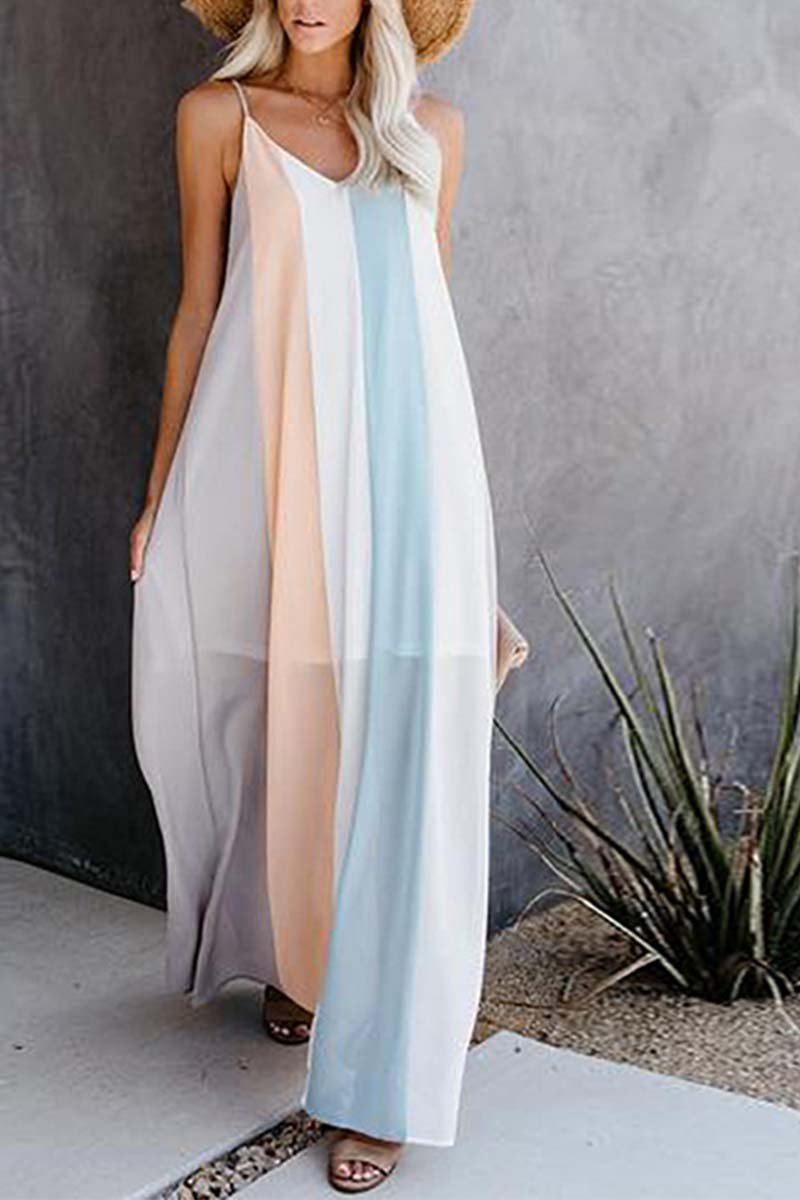 Florcoo Striped V-neck Maxi Dress