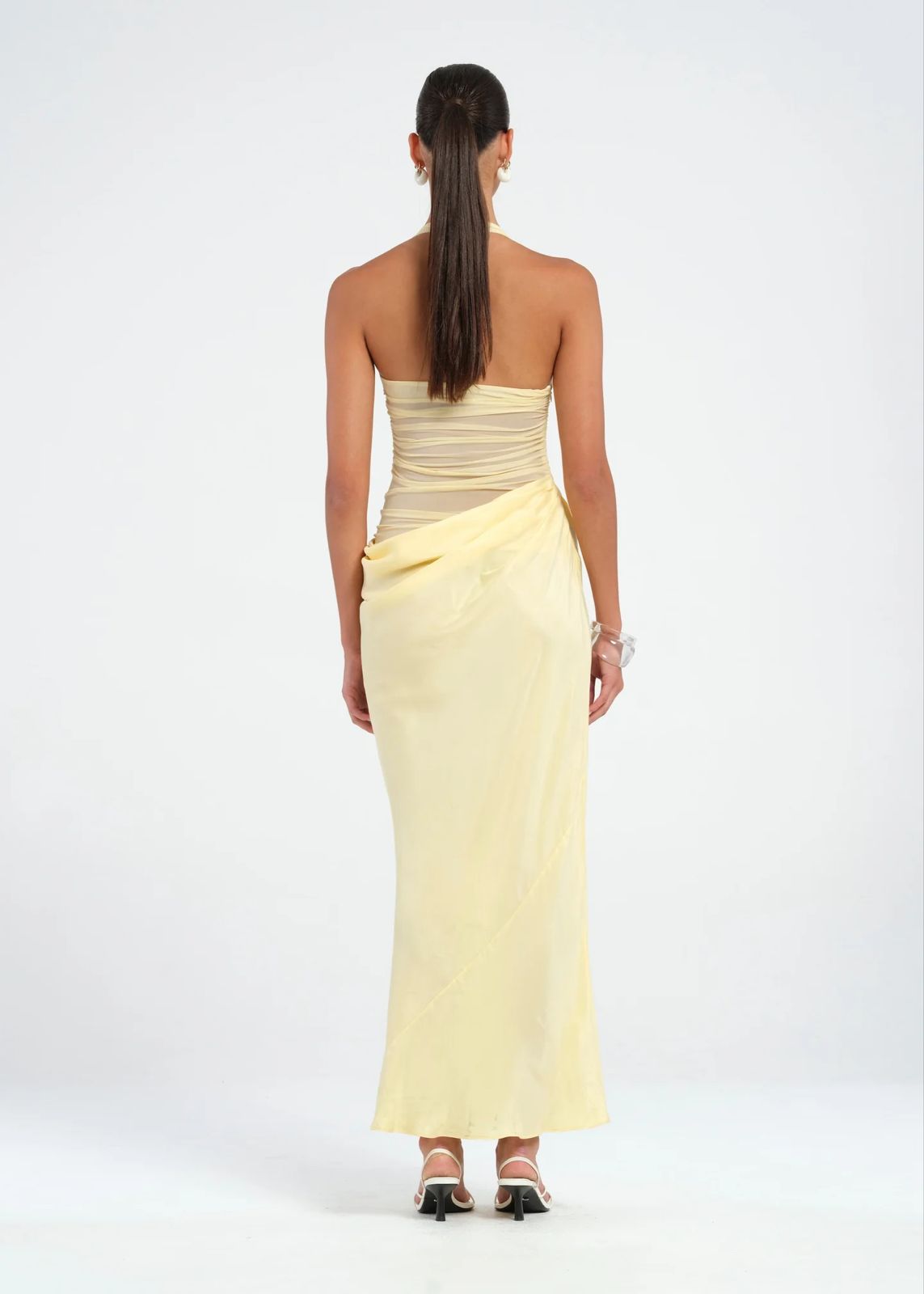 Halter Ruched Draped Satin Bias-Cut Maxi Dress 2
