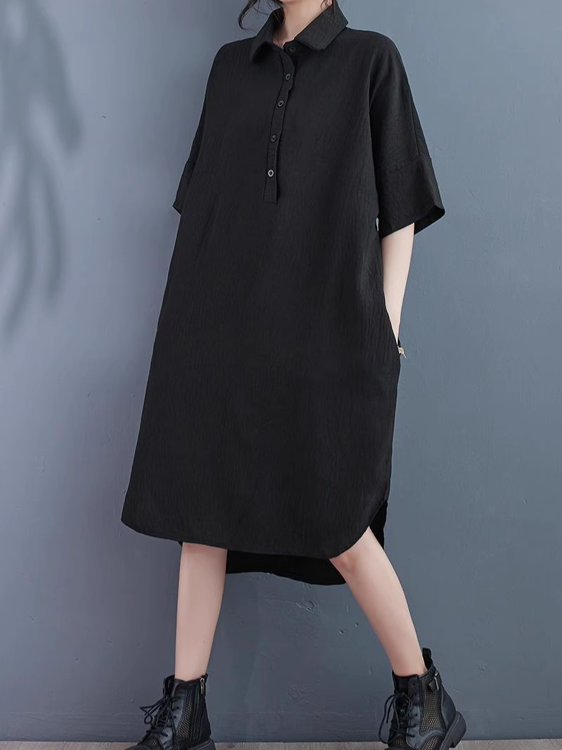 Solid Color Shirt Dress 2