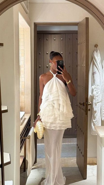 White Halter Chiffon Long Prom Dresses New Arrive Party Dress Evening Dress - Fashionpara