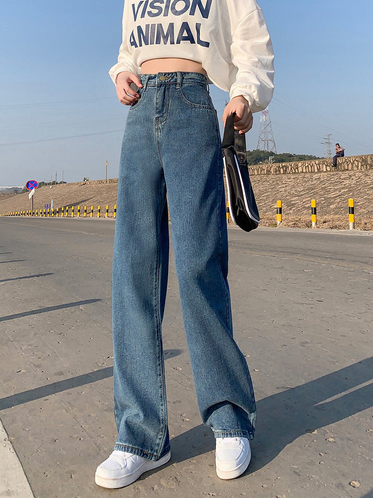 KittenAlarm - High Waist Wide Leg Loose Jeans Pants
