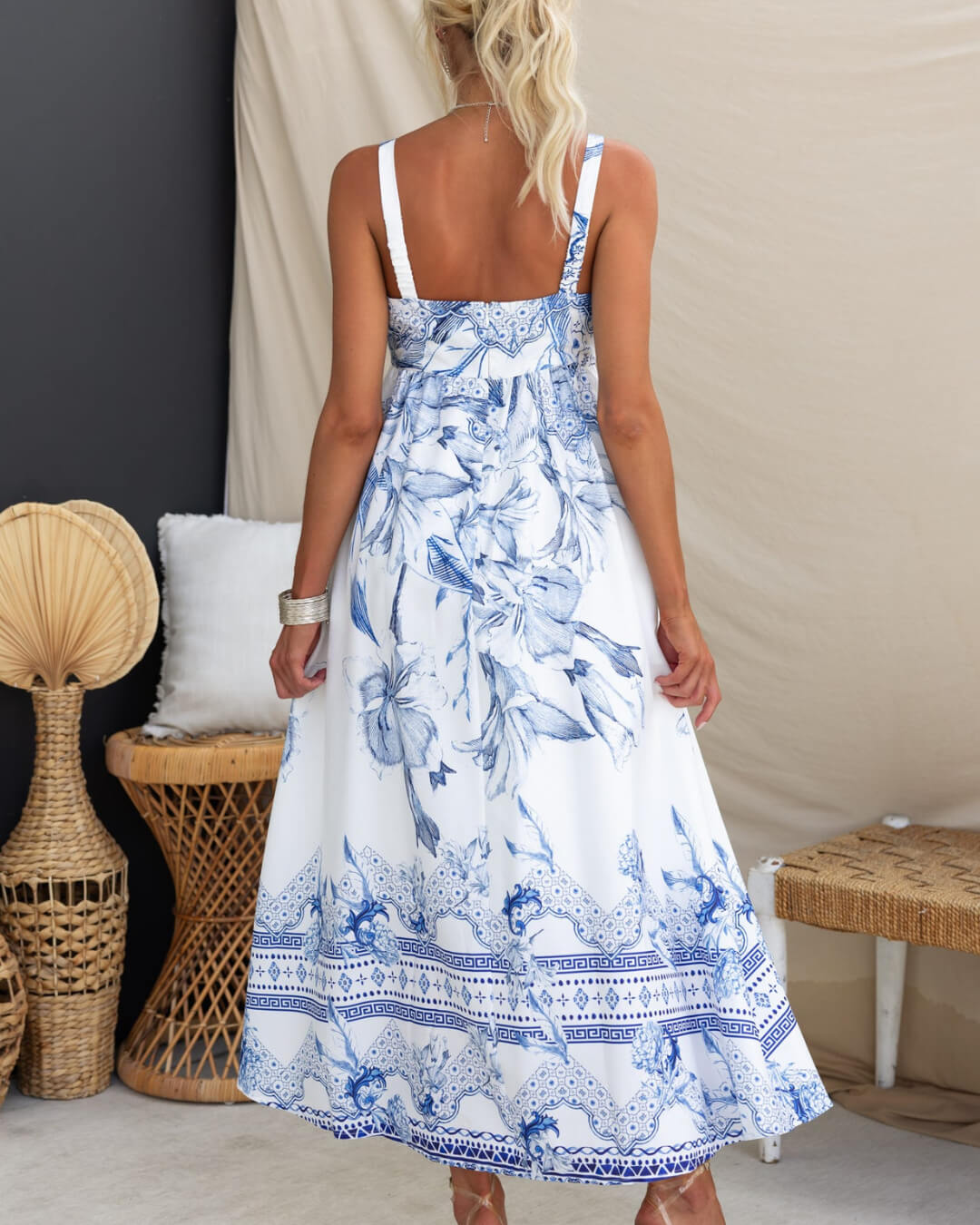 Blue Boho Tropical Maxi Dress - Fashionpara