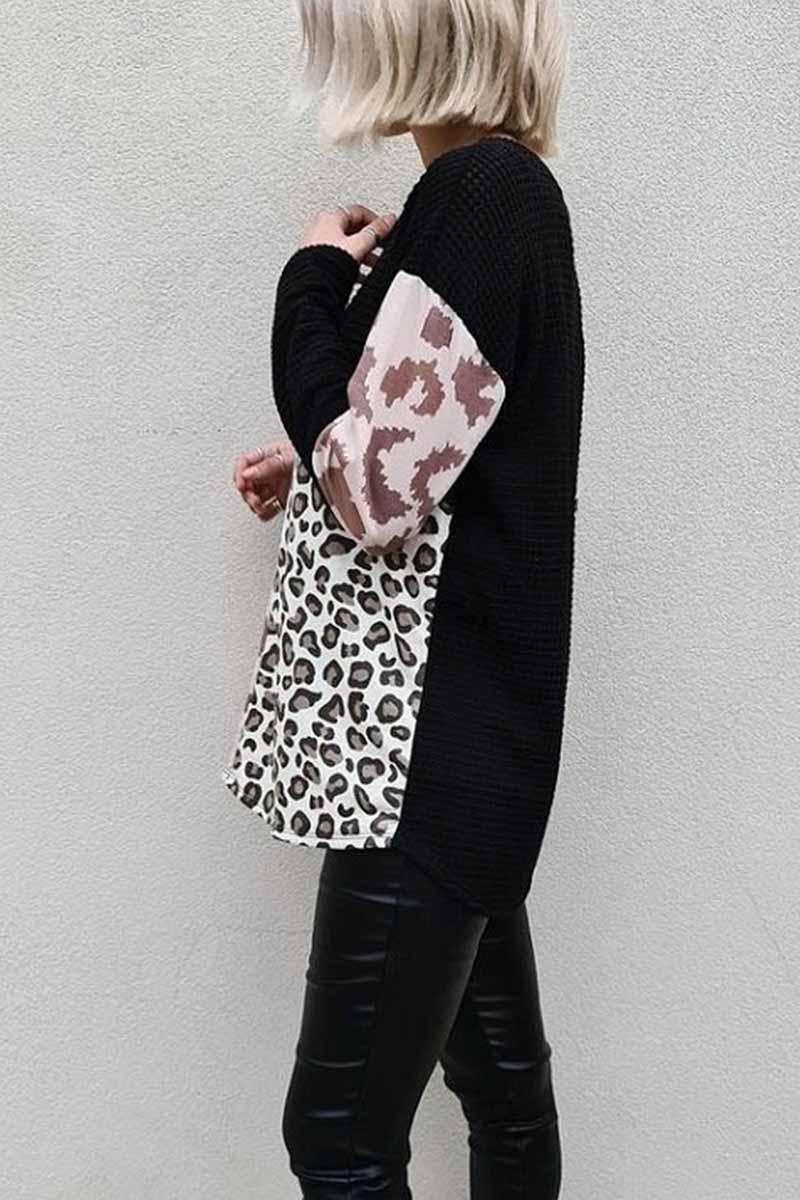 Florcoo Leopard Patchwork Sweater for Effortless Style
