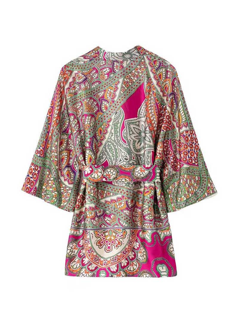 Summer Paisley Print jacket Style Kimono Gown Robe 2