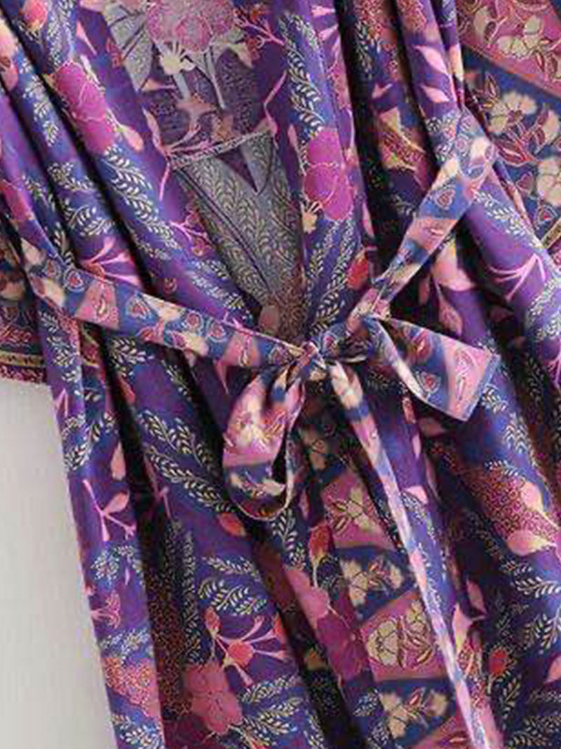 Beachwear & Partywear Floral Print Purple Color Cotton Long Length Gown Kimono Duster Robe 9
