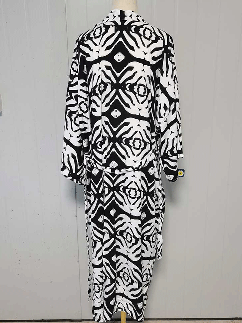 Printed Black Color Polyester Long Length Gown Kimono Duster Robe 2