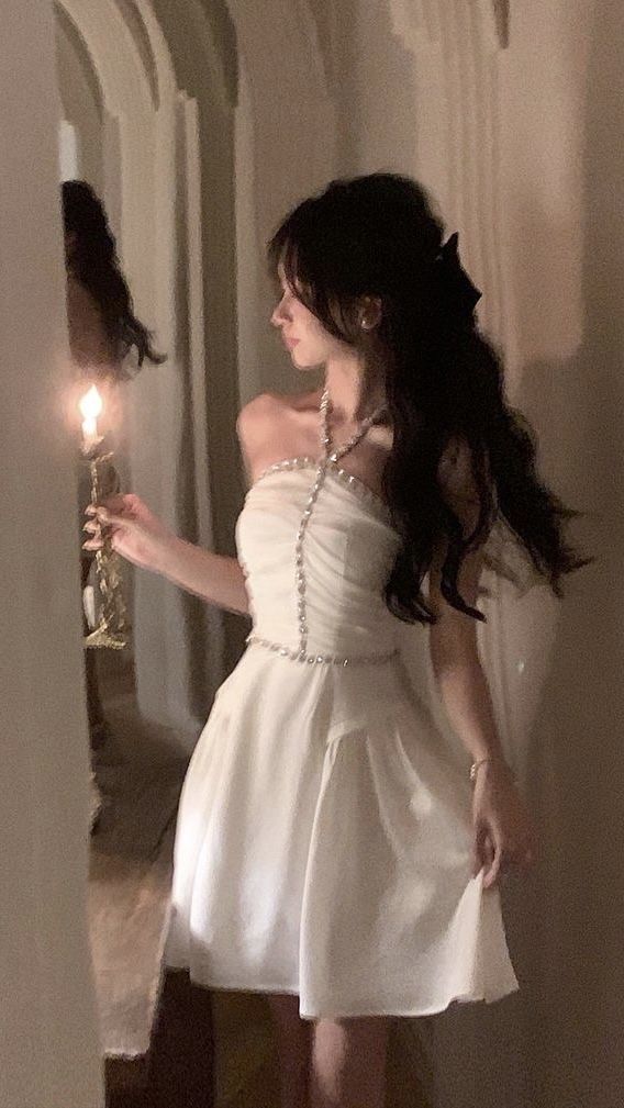 A Line White Halter Homecoming Dress Short Evening Dress Cocktail Dresses Short Party Dress - Fashionpara