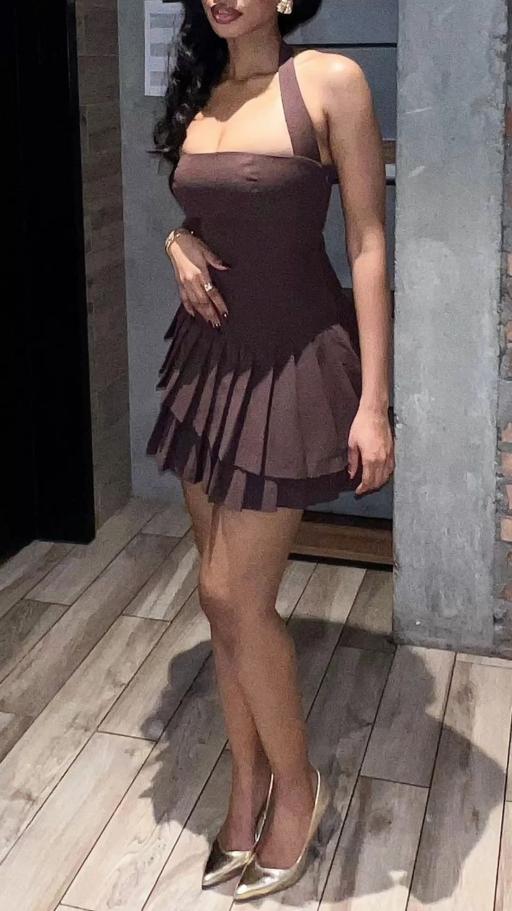 A Line Brown Simple Short Prom Dress Birthday Party Dress Homecoming Dress - Fashionpara