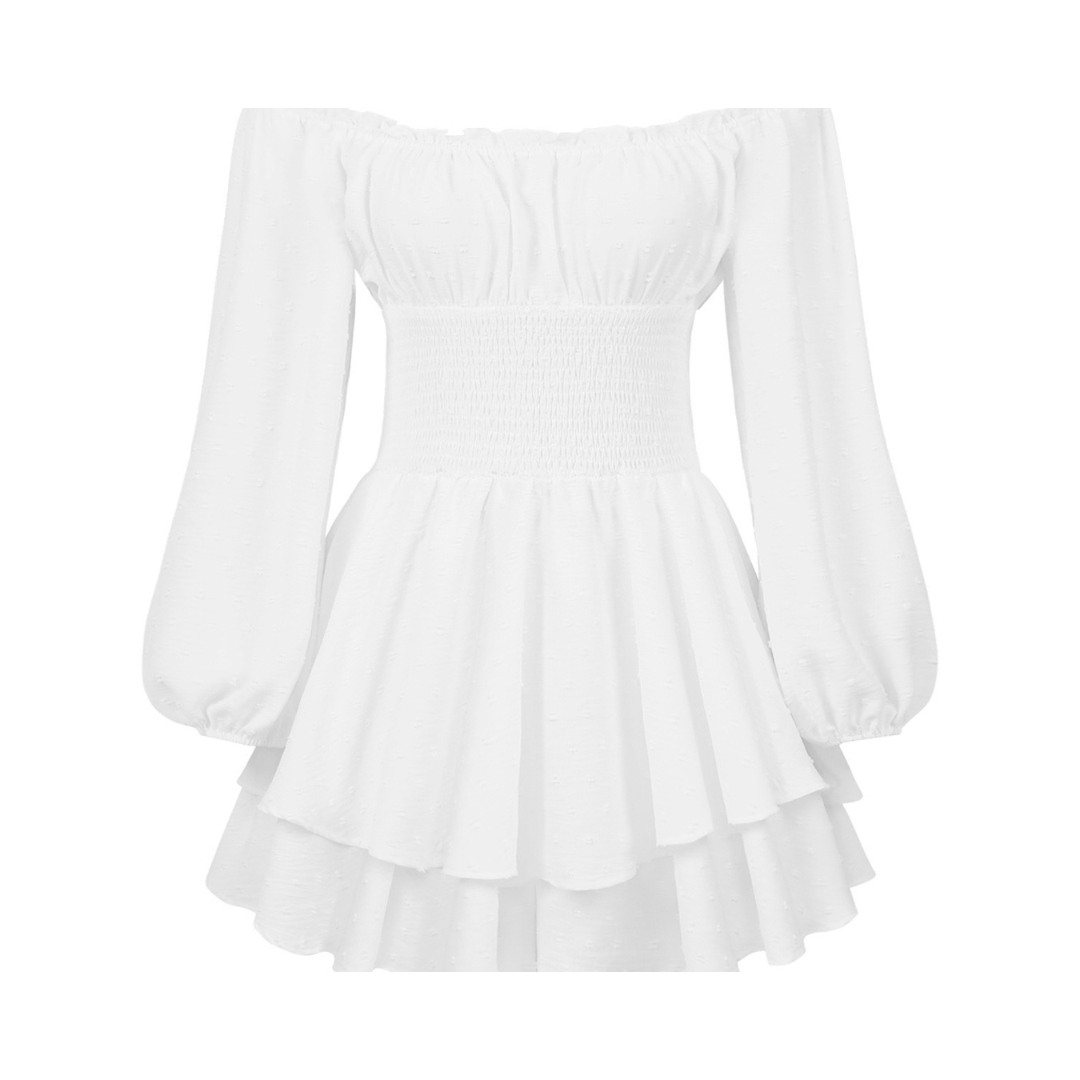 Off Shoulder Long Sleeve Smocked Tiered Ruffle Mini Dress 2