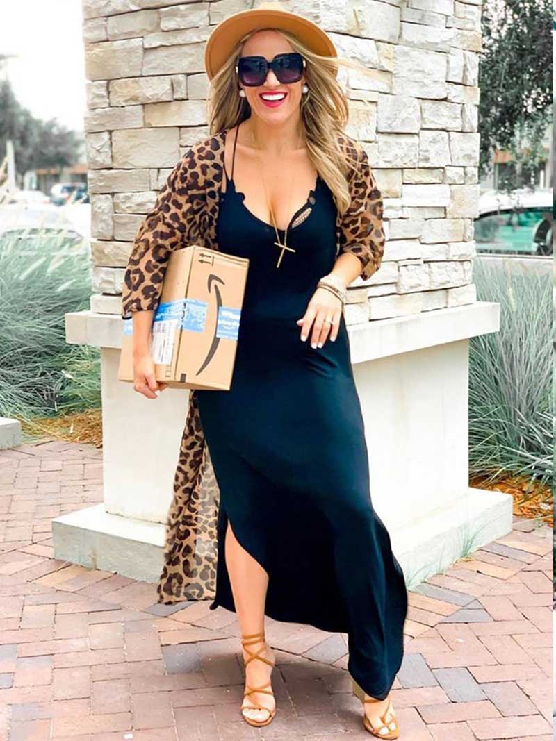 Leopard Print Leopard Color Chiffon Long Length Gown Kimono Duster Robe 4