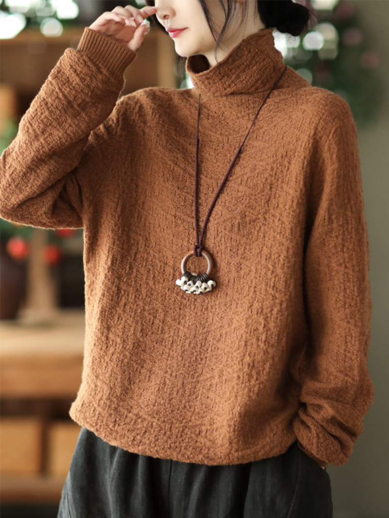Double-knit Turtleneck Knitted Loose Thin Pullover Top - Fashionpara