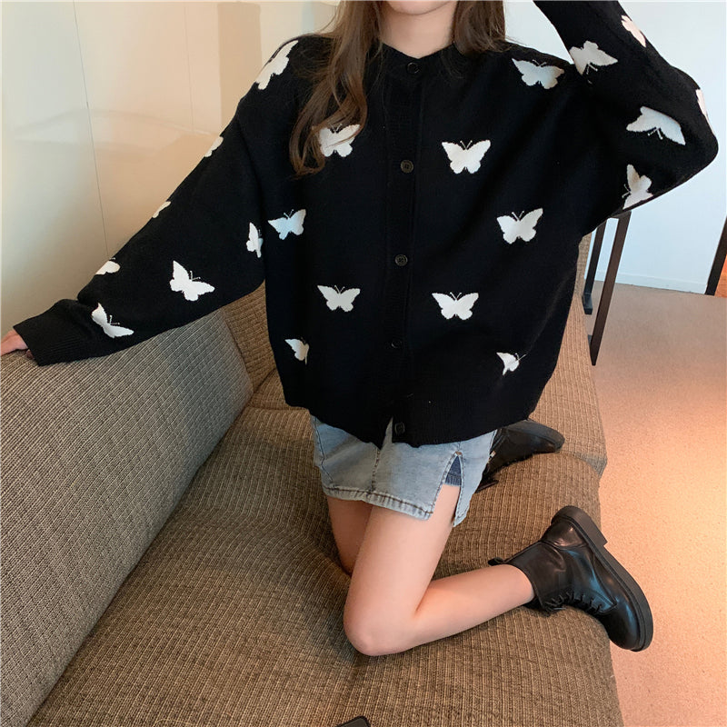 KittenAlarm - Butterfly Pattern Cute Loose Cardigan Sweater