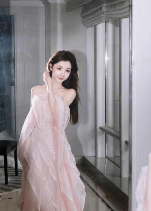 Glamorous Off The Shoulder Pink Chiffon Ruffles Sequin Beaded Long Party Dress Birthday Prom Dress D1217