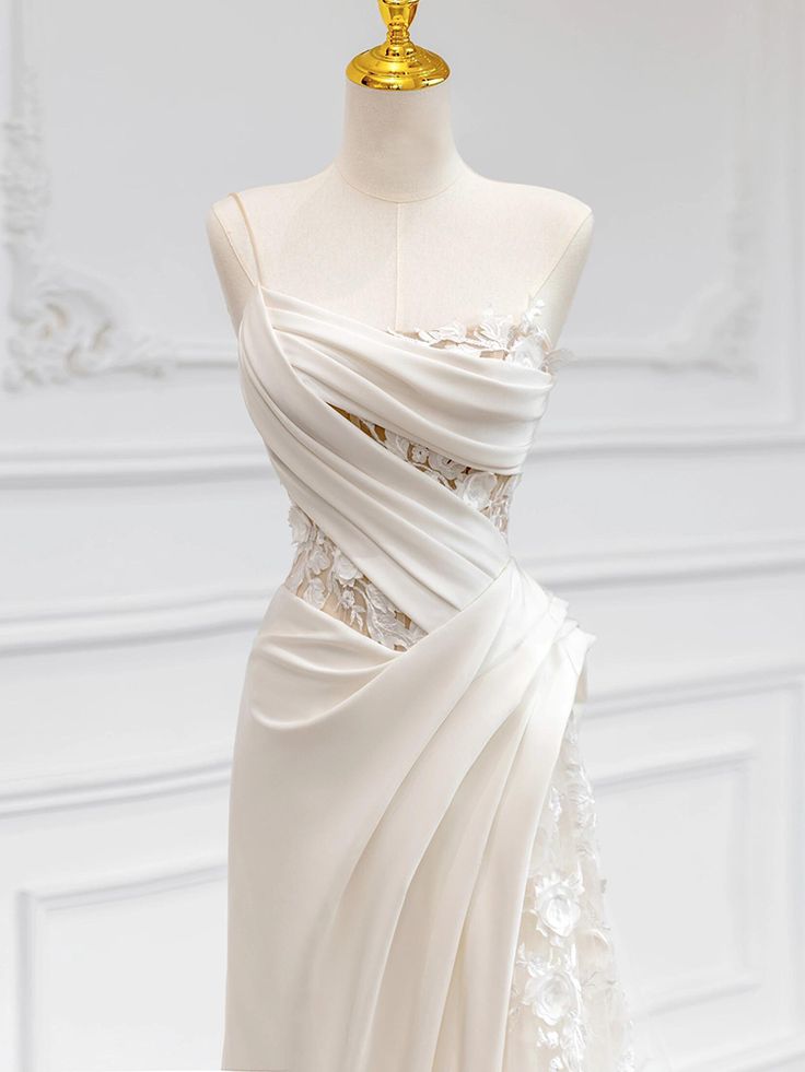 A Line White Birthday Party Dress Lace Wedding Dress