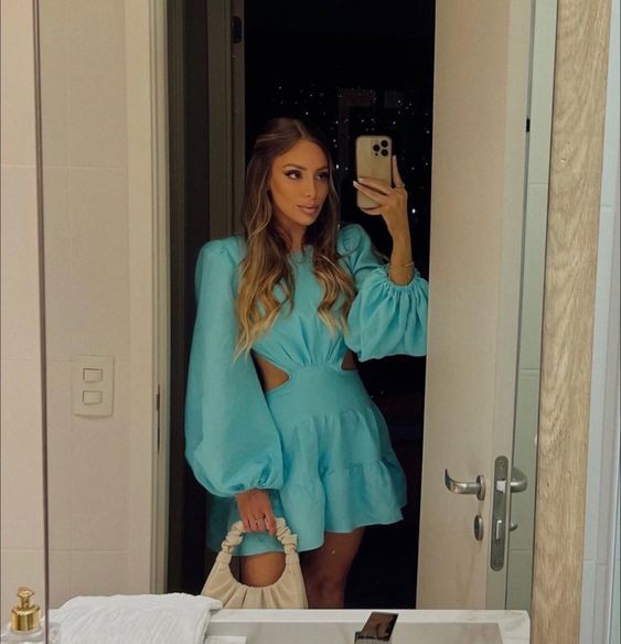 Fashion Long Sleeves Dress Short Prom Party Gown - Fashionpara