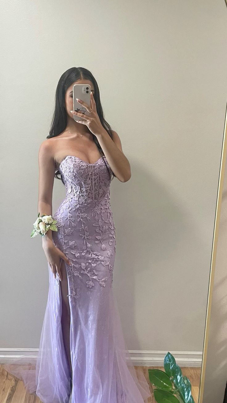 Mermaid Sweetheart Neck Lace Purple Long Prom Dress Formal Dress - Fashionpara