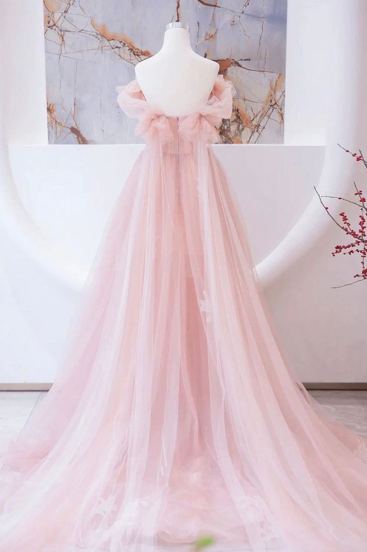 Tulle Beaded Long Prom Dress, A-Line Evening Party Dress - Fashionpara