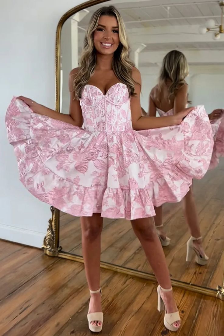 Floral Print A-Line Homecoming Dress - Fashionpara