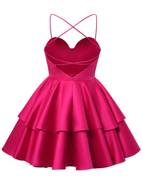 Satin Homecoming Dress Sweetheart Neck Tiered Short Graduation Dresses - Fashionpara