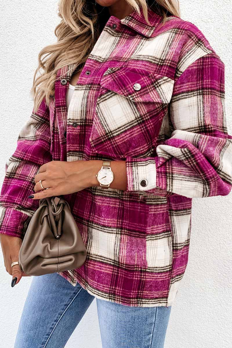 Florcoo Casual Loose Retro Plaid Stitching Shirt Jacket(3 colors)