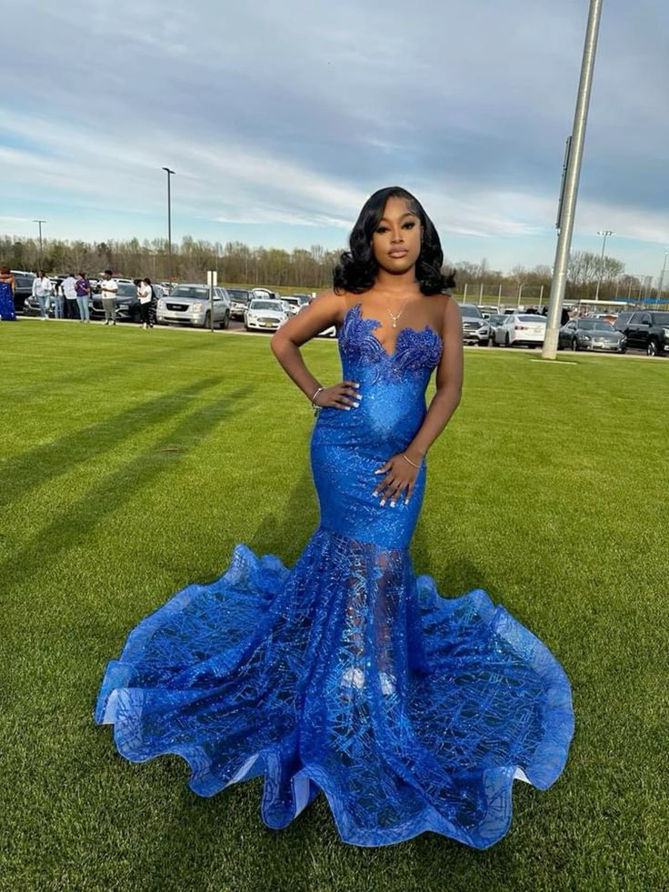 Blue Mermaid Long Party Prom Dresses Mermaid Evening Dresses - Fashionpara