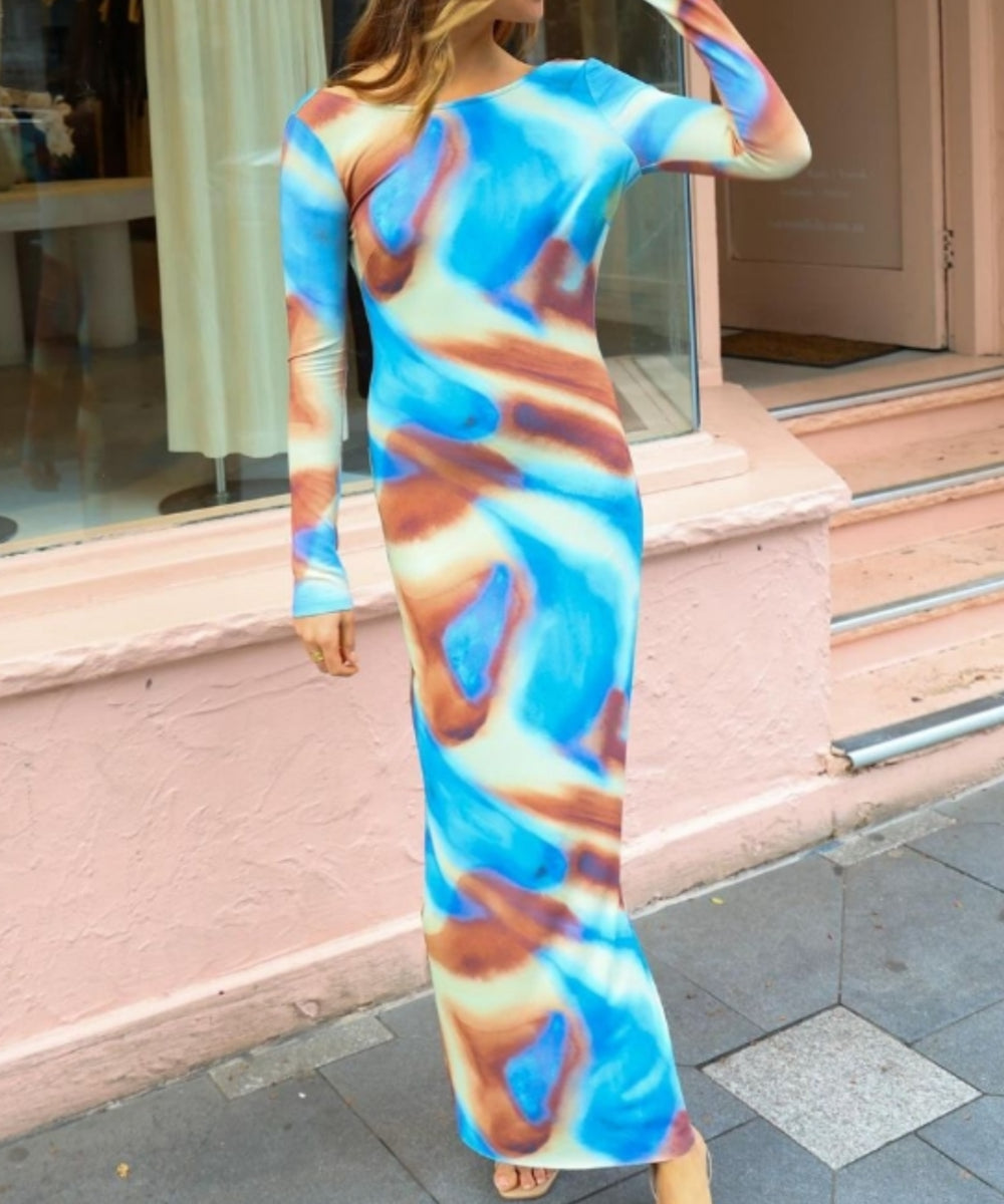 Fantastic Mixed Color Print Maxi Dress - Fashionpara